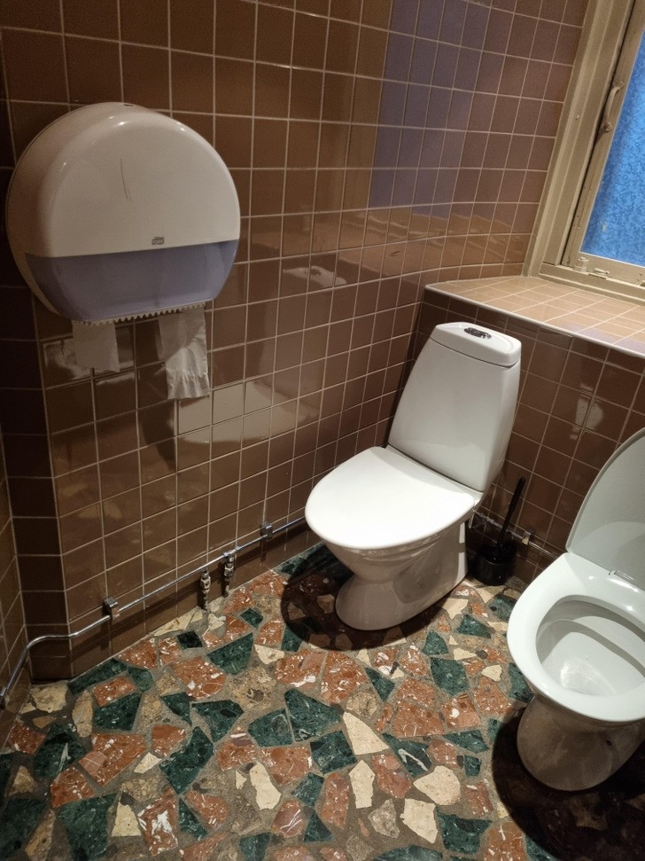 "Podwójna toaleta w damskiej łazience w Szwecji"