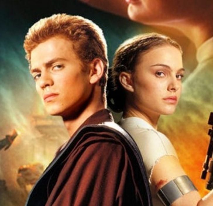 16. Hayden Christensen i Natalie Portman (Anakin Skywalker i Padmé Amidala, "Gwiezdne wojny: Część II - Atak klonów")