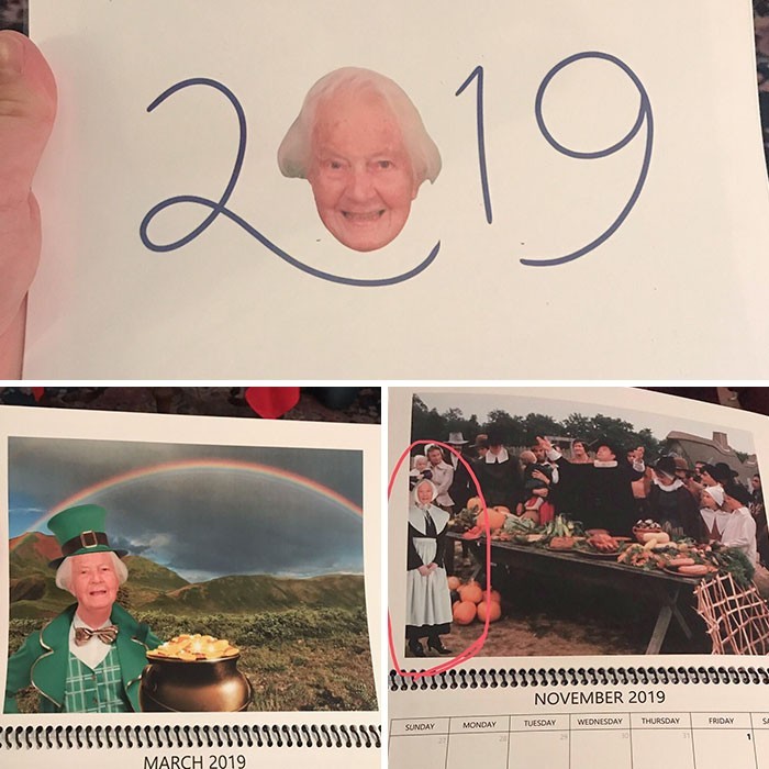 1. "Moja 97-letnia babcia podarowała nam na święta kalendarz z jej zdjęciami przerobionymi w Photoshopie."