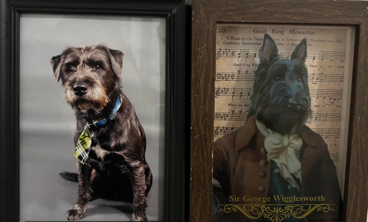 "Na zdjęciu z lewej jest mój pies. Zdjęcie z prawej znalazłam w sklepie ze starociami. Mówię wszystkim, że to pradziadek mojego psa."