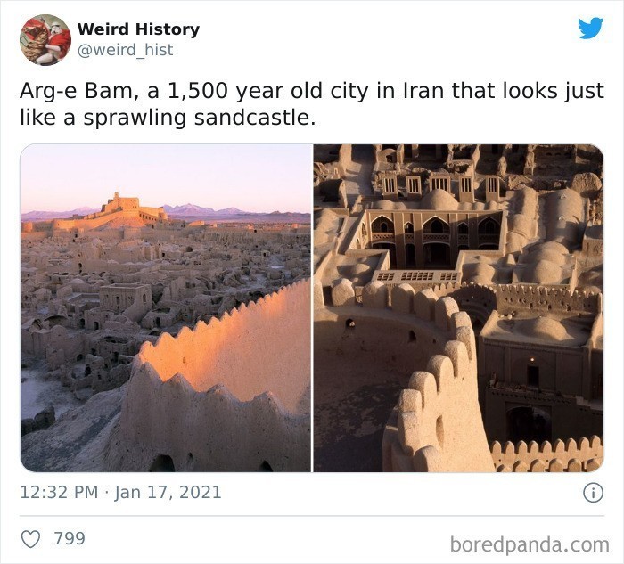 9. Arg-e Bam, irańskie miasto sprzed 1 500 lat, przypominające rozległy zamek z piasku"