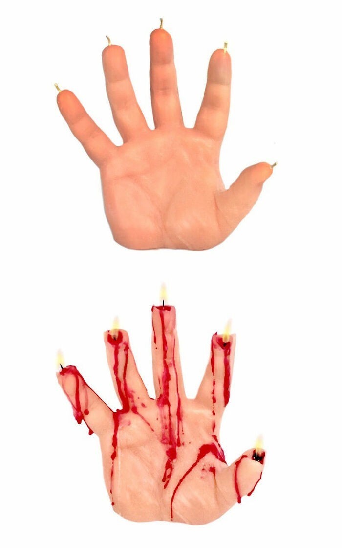 3. Świeca w kształcie ręki "krwawiącej" woskiem