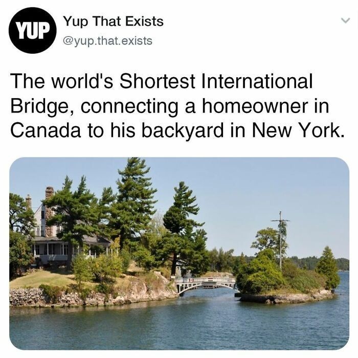9. Najkrótszy międzynarodowy most na świecie łączy dom mieszkańca Kanady z jego podwórkiem w stanie Nowy Jork.