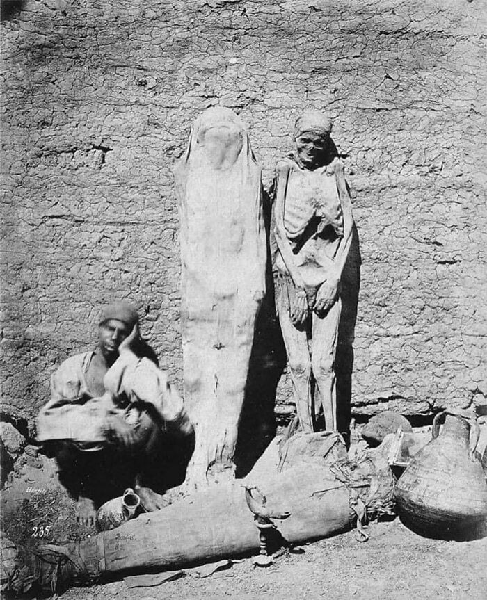 "Handlarz uliczny sprzedający mumie w Egipcie, 1875"