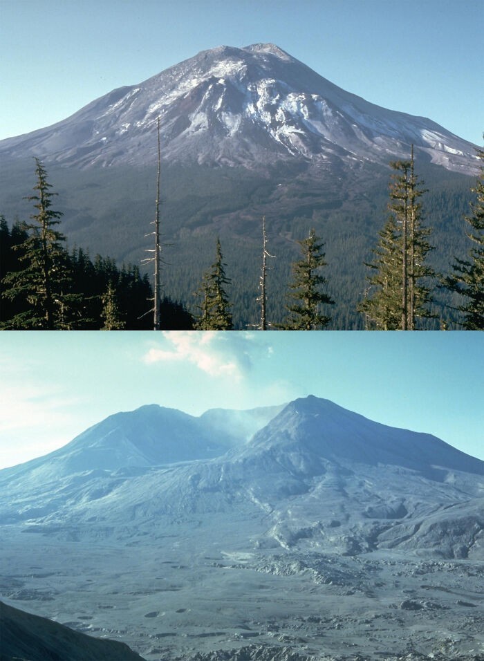 Mount St. Helens 17 maja 1980 roku i 4 miesiące później