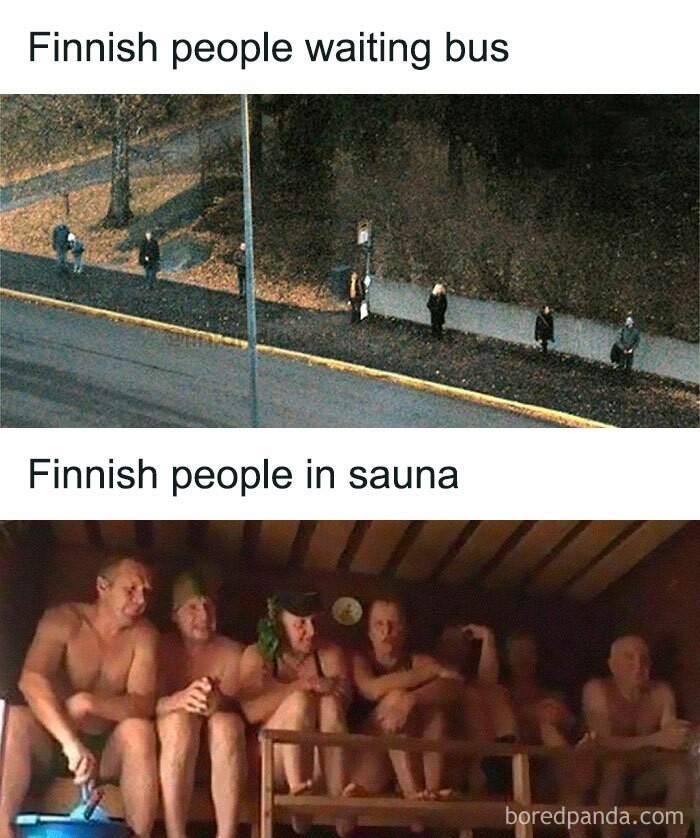7. Finowie czekający na autobus vs Finowie w saunie