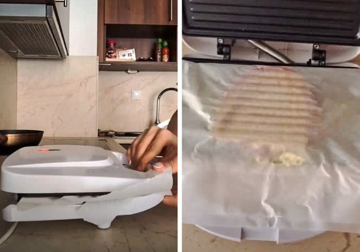 Jeśli nie chcesz brudzić grilla elektrycznego tylko jedną kanapką, połóż na niej papier do pieczenia.