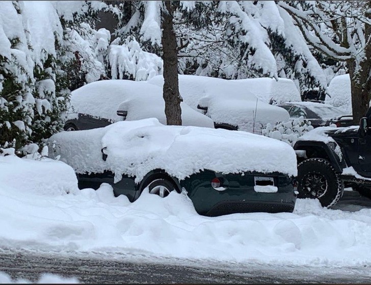 8. "Dach kabrioletu sąsiada zawalił się pod ciężarem śniegu."