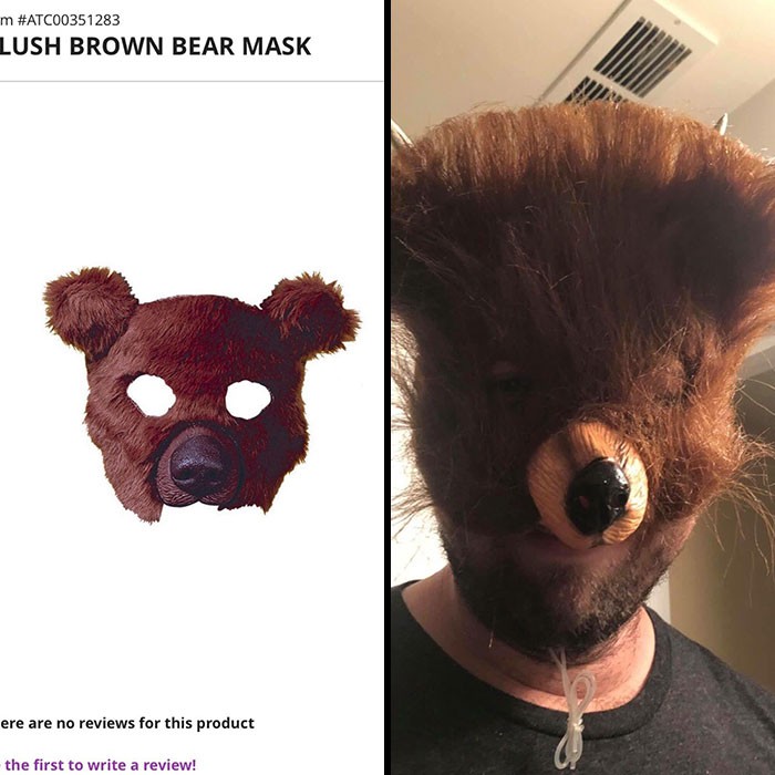 "Maska niedźwiedzia, którą zamówił mój znajomy vs. potworność, którą otrzymał"
