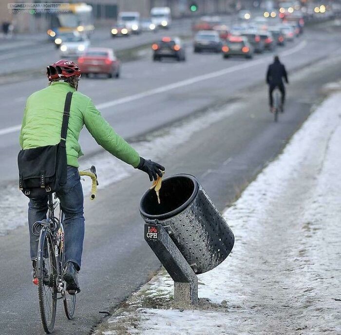 Śmietniki dla rowerzystów w Danii