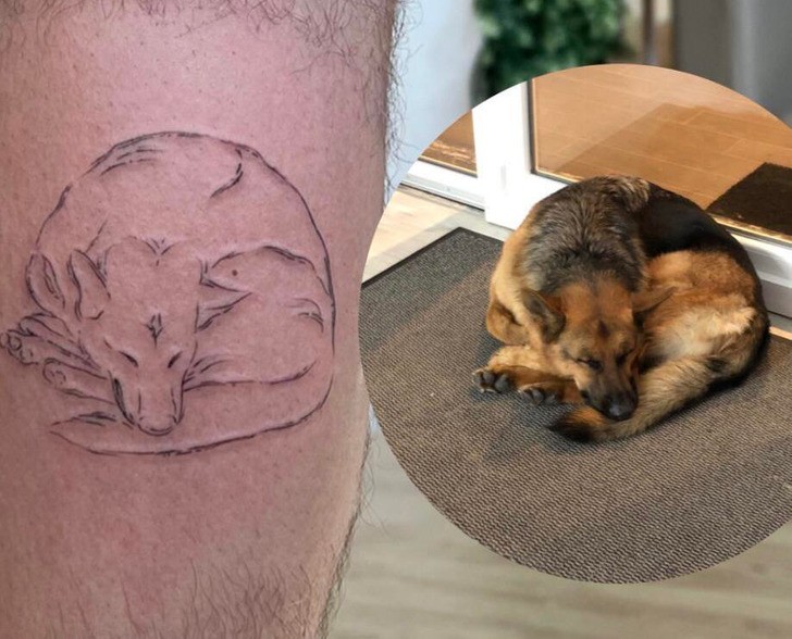 "Właśnie zrobiłem sobie tatuaż upamiętniający mojego 3-letniego owczarka niemieckiego, który niestety zmarł."