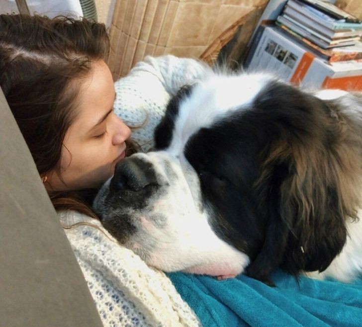 11. „Mój pies Sherlock uwielbia się przytulać. W trakcie przytulania na kanapie, zwykle oboje zasypiamy.”