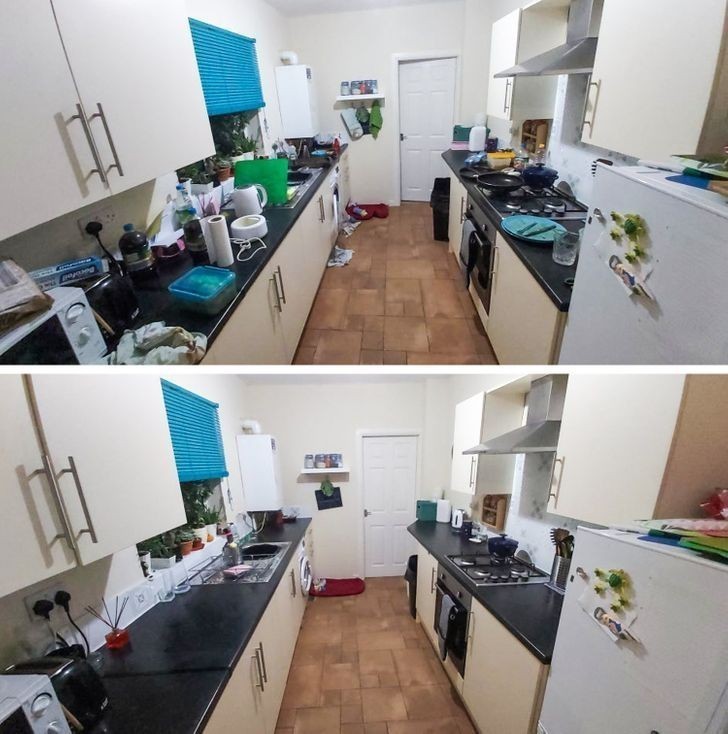 18. "Mój chłopak twierdził, że kuchnia była czysta już na zdjęciu przed..."
