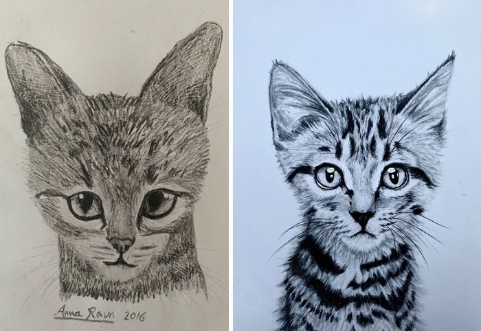 5. "Moje postępy w rysowaniu: Z lewej w wieku 12 lat, z prawej 16"