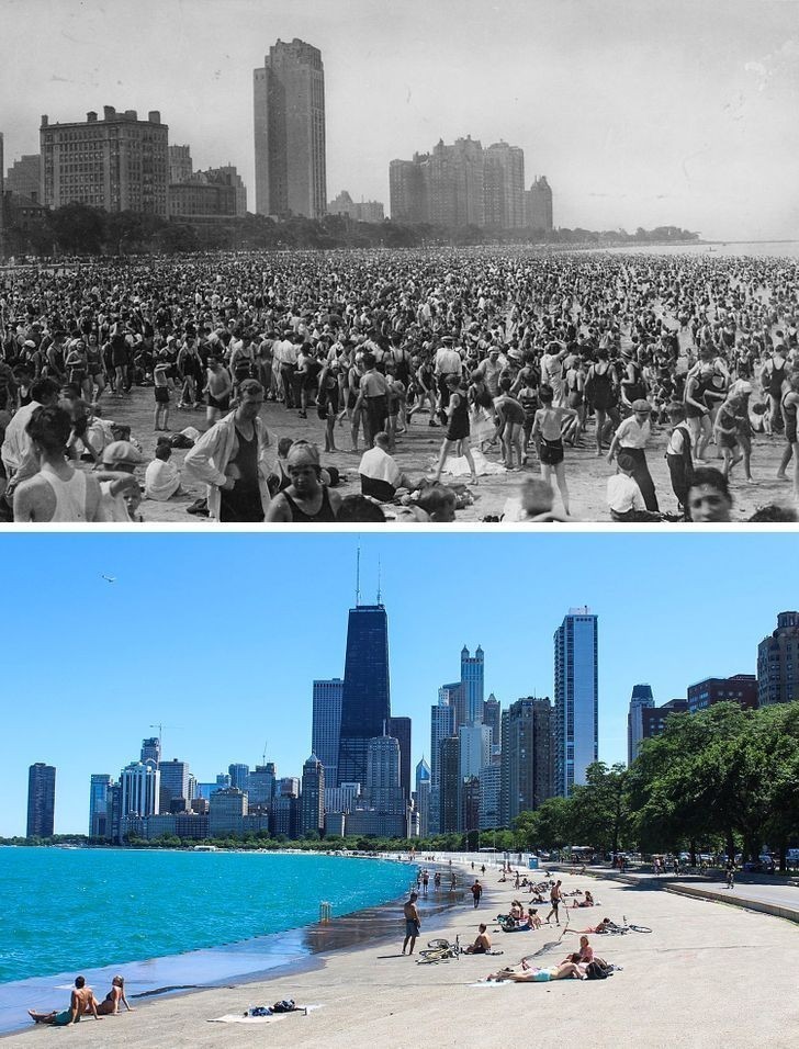 Plaża Oak Street, Chicago, 1925 i dziś