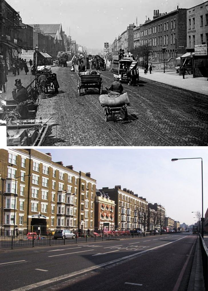 Old Kent Road, dzielnica Southwark, Londyn - 1885 i dziś