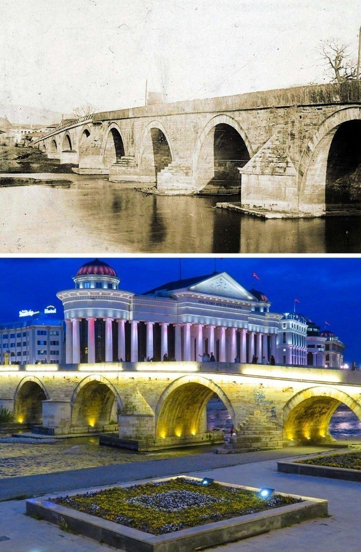 Kamienny most w Skopje w 1876-1900 i dziś