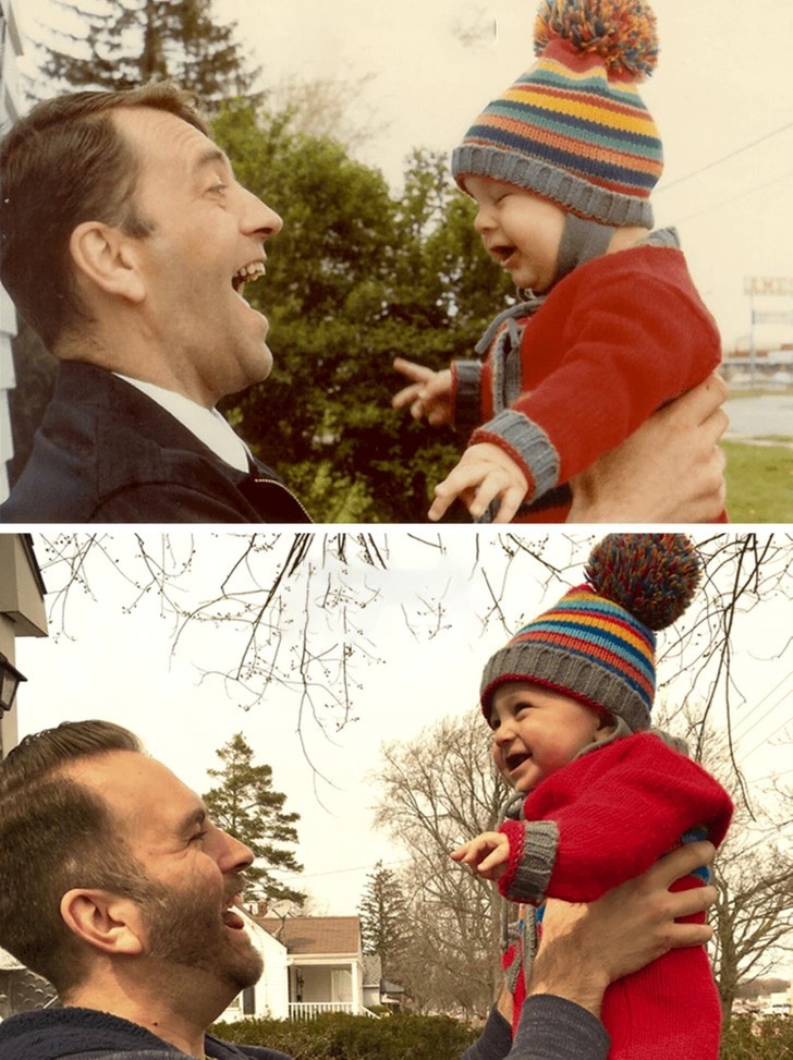"Mój tata i ja w 1980 roku vs. mój syn i ja w 2018"