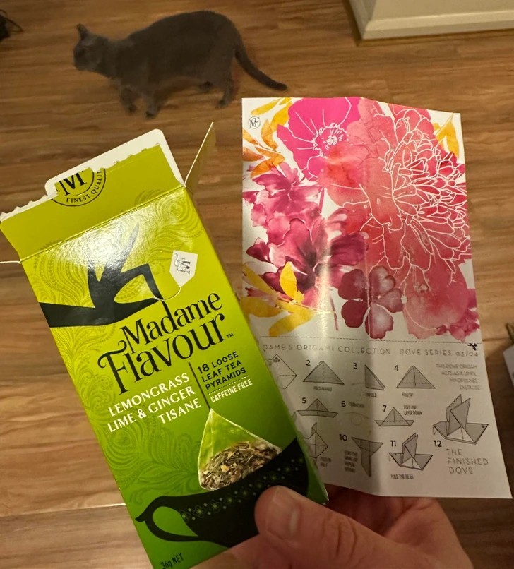"Moje opakowanie herbaty zawierało papier i instrukcje do złożenia origami."