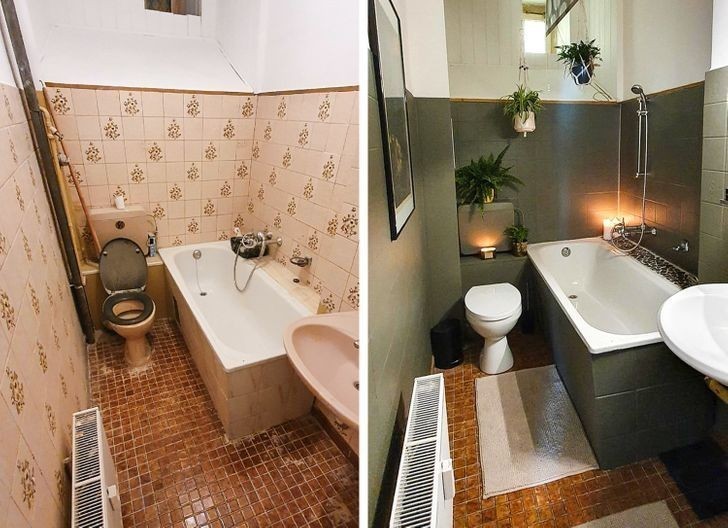 2. "Przed i po. Pierwsza próba odnowienia łazienki. Wydaje mi się, że poszło mi całkiem nieźle."