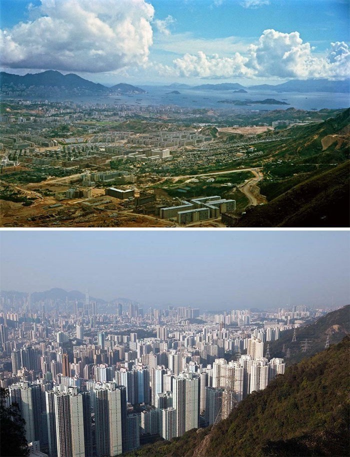 Półwysep Koulun, Hongkong. Porównanie między 1964 a 2016