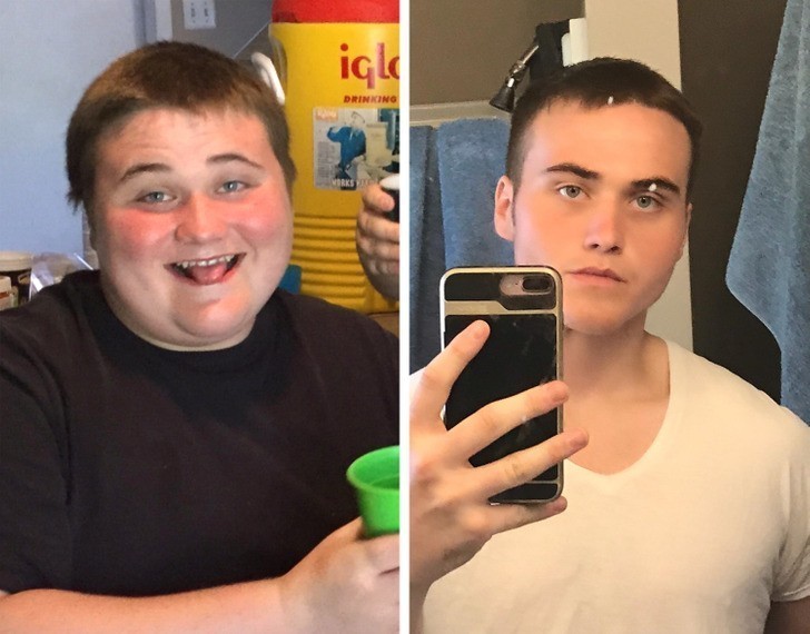 7. "Na zdjęciu z lewej mam 15 lat. Na zdjęciu z prawej 18. Różnica 45 kg."