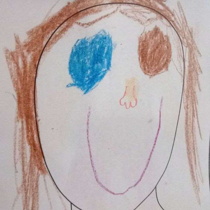8. "Moja wnuczka ma różnobarwność tęczówek. Dziś w przedszkolu rysowali swoje portrety."