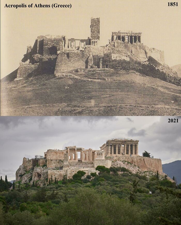 Ateński Akropol, 1851 vs. 2021