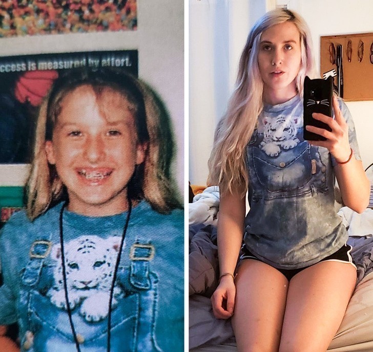 "12 i 29 lat, ta sama koszulka, ten sam rozmiar, ale teraz jestem jeszcze dziwniejsza niż kiedyś."