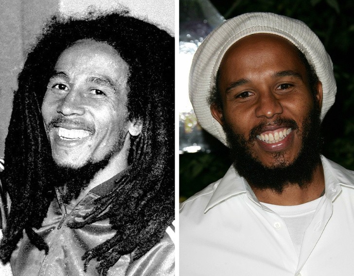 Bob Marley i jego son Ziggy Marley, po 30.