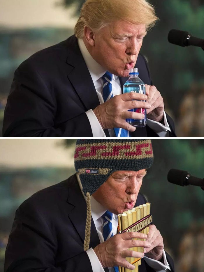 Trump pijący wodę
