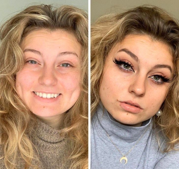 "Ja, przed i po nałożeniu makijażu"