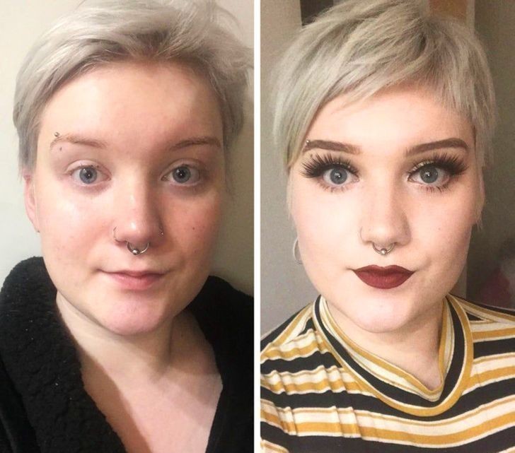 "Przed i po: Jestem fryzjerką i maluję się każdego dnia gdy idę do pracy."