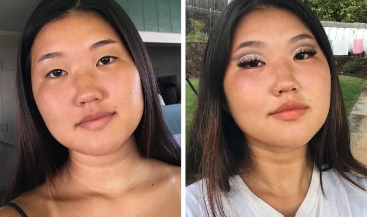 "Przed i po nałożeniu mojego idealnego codziennego makijażu. Gdybym jeszcze miała czas i cierpliwość, by rzeczywiście nakładać go każdego dnia..."