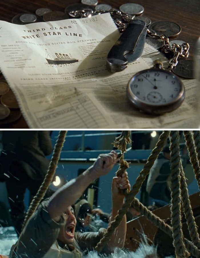 Nóż użyty przez Fabrizio do przecięcia lin szalupy to ten sam, który wraz z Jackiem wygrali w karty na początku filmu.