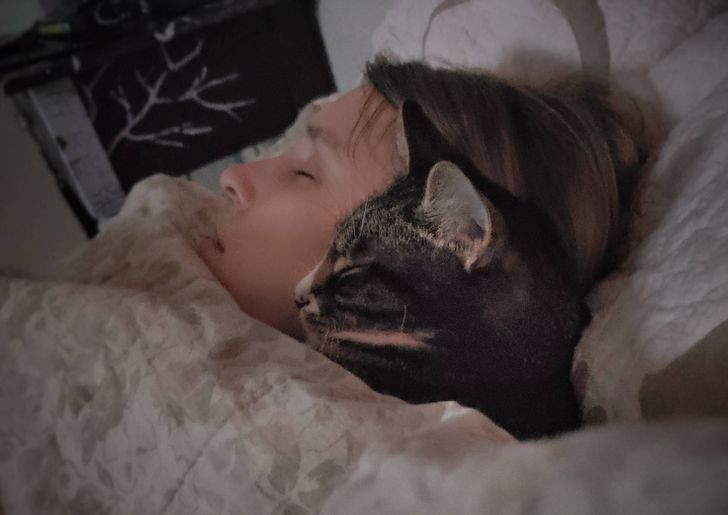 „Moja żona i kot śpią tak prawie każdej nocy.”