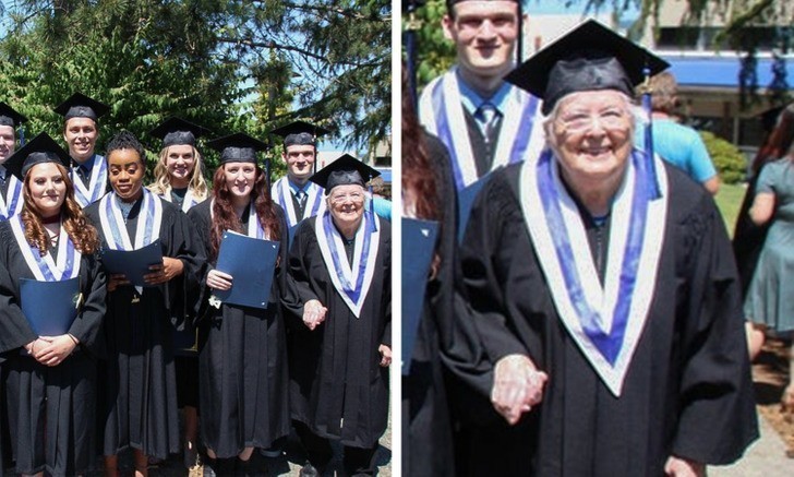 "Moja klasa na zakończeniu szkoły, wraz z naszą 92-letnią koleżanką"