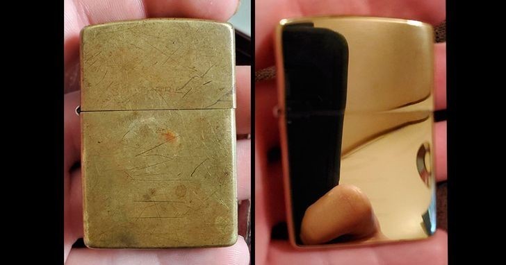 "Zapalniczka Zippo z 1995 roku, przed i po polerowaniu"