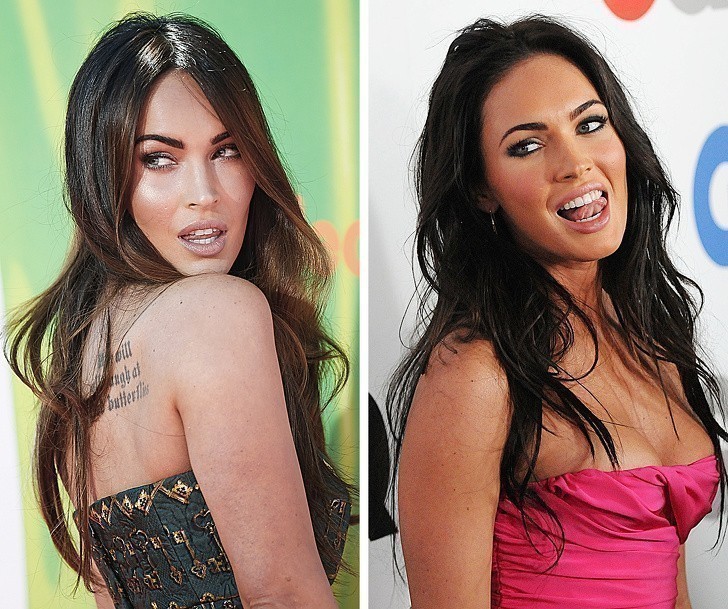 Megan Fox pokazuje język aby wyglądać bardziej zalotnie.