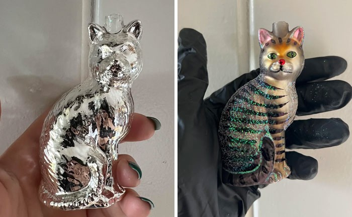 #4 Stripped Another Old World Christmas Ornament And Repainted It To Look Like My Brother’s Cat