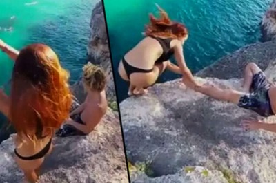 Dziewczyna traci równowagę stojąc na stromym klifie! Głupia reakcja jej chłopaka szokuje!