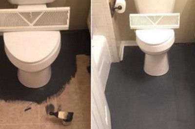 Miała dość starych płytek więc pomalowała podłogę na czarno! Gdy zobaczyłam efekt końcowy-WOW!