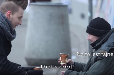 Niesamowita reakcja bezdomnego na kubek kawy! Prawdziwa magia! 