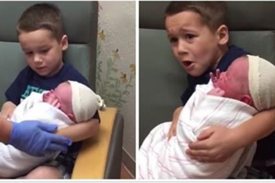 Pierwszy raz bierze na ręce swojego małego braciszka! Jego reakcja gdy malec płacze powaliła mnie! 