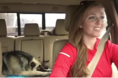 Spał na tylnej kanapie, gdy w radio zaczęła lecieć jej ulubiona piosenka. Zobacz co robi w  2.20…  