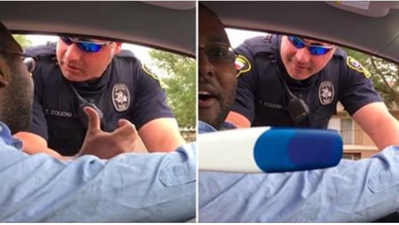 Policja zatrzymała ich za brak fotelika dla dziecka! Kierowca jest w szoku, gdy widzi, co jego żona trzyma w rękach!