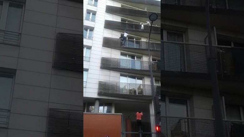 Ratowanie dziecka, które wisi na zewnątrz balkonu na wysokości 4 piętra! Brawa za odwagę! 