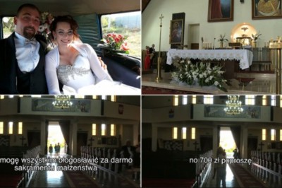 Ksiądz wyciąga pieniądze od Pana Młodego na chwilę przed ślubem