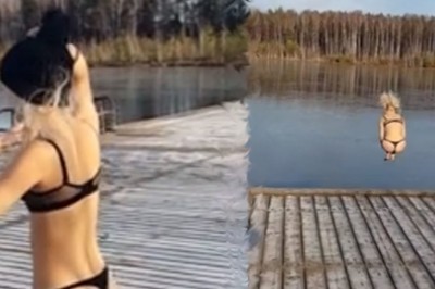 Skoczyła do zamarzniętego jeziora w samym bikini. Nie skończyło się to dla niej dobrze
