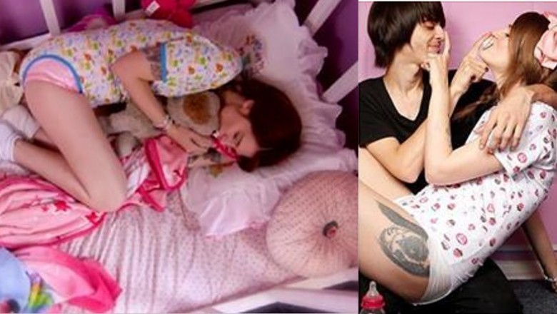 Ma 21 lat, a ubiera się jak niemowlak i śpi w  łóżeczku. Jej starszy chłopak jest jej opiekunem 